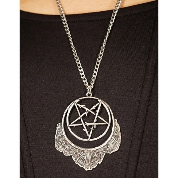Killstar Jewelry - Killstar Mushroom ritual Silver Pentagram Moon Pendant Necklace Gothic Jewelry